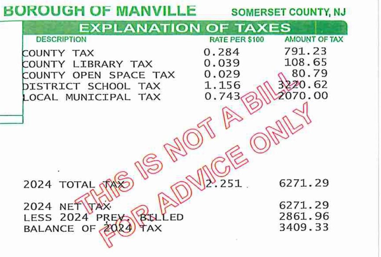 TAX BILL SAMPLE - NOT A BILL (ADVICE ONLY)