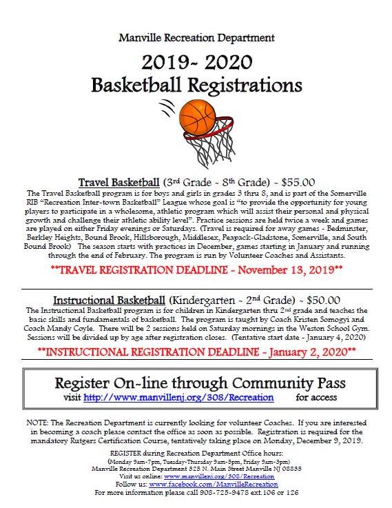 2019 - 20 Basketball Programs Registration Flyer