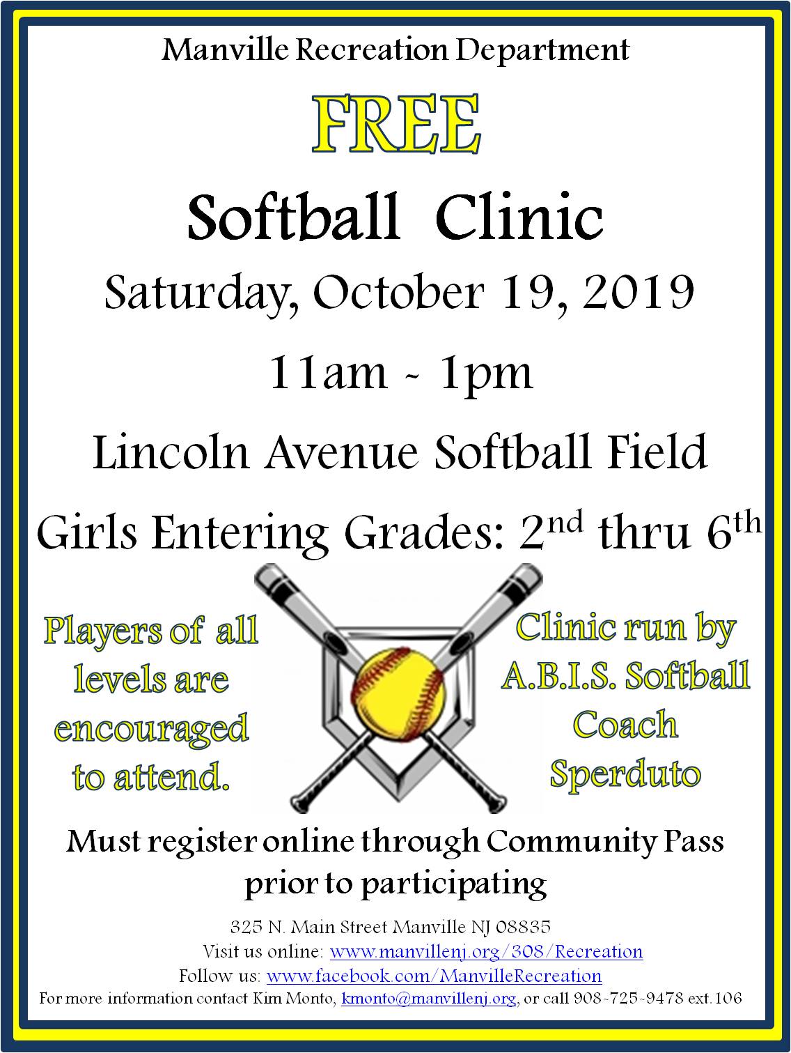 Free Softball Clinic 10-19-19
